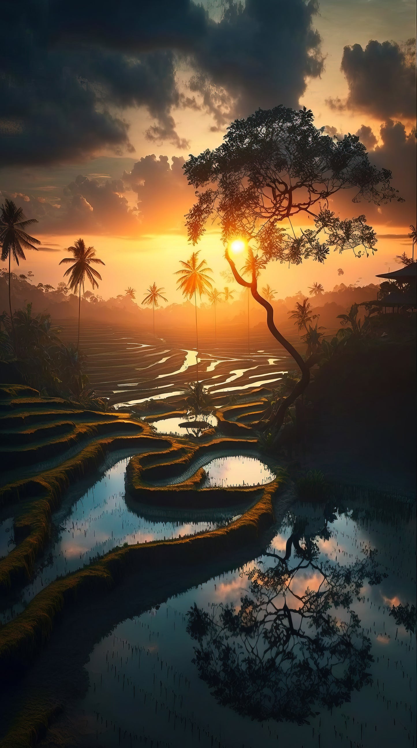 Zooom - Fototapet Ricefields by Night